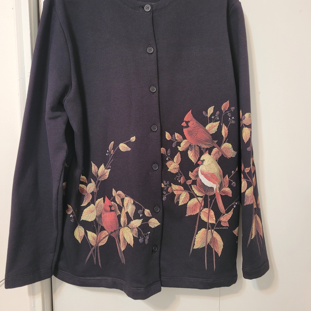 VTG Artisans Black Cardinal Button Up Sweatshirt. Size XL